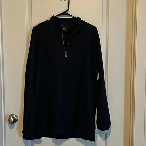 BOSS Men's 3/4 Zip-Up Black Sweater